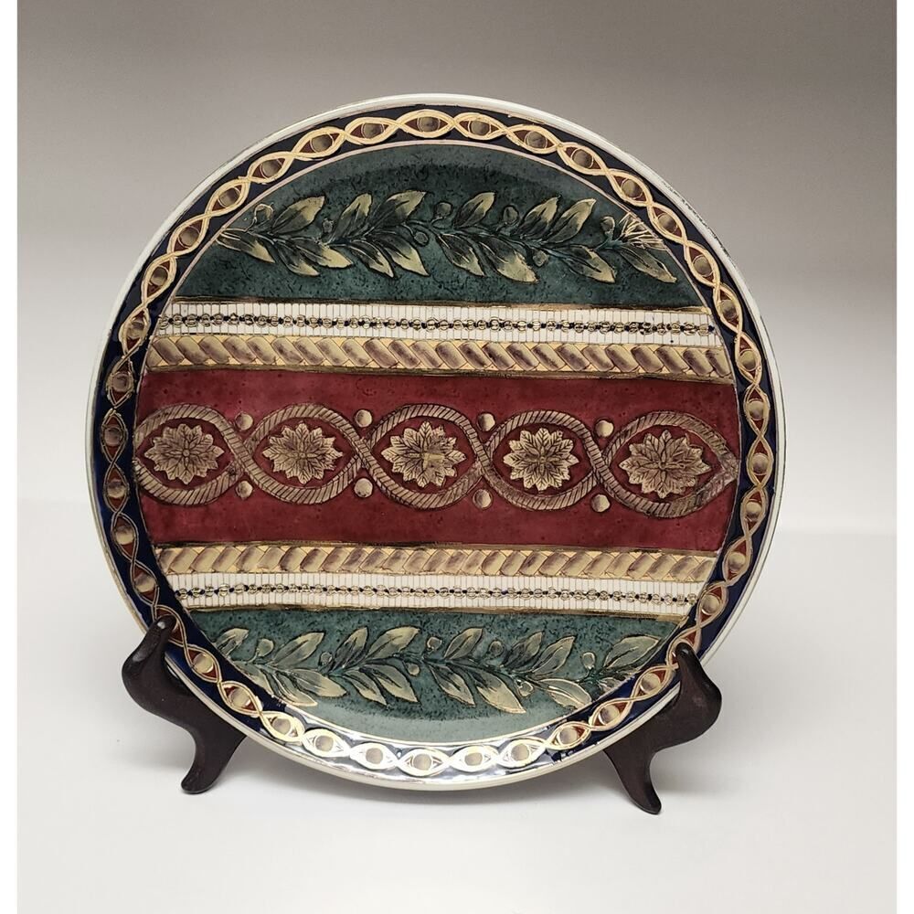 Oriental Accent 10" Decorative Plate Home Decor Multi-Burgundy/Green & Gold